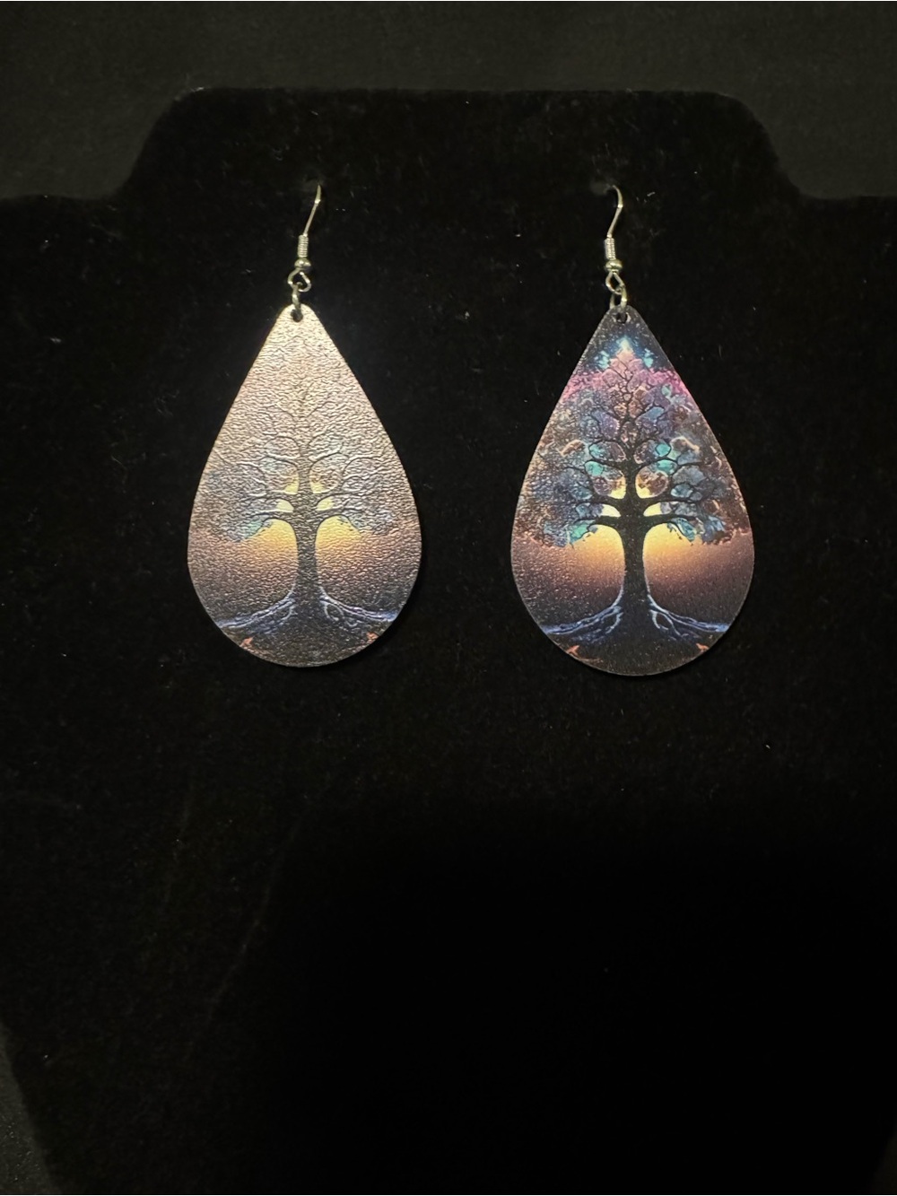 Tree of Life Teardrop Earrings in Iridescent Rainbow